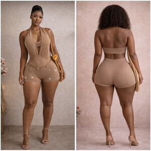 Tan Halter Neck Romper